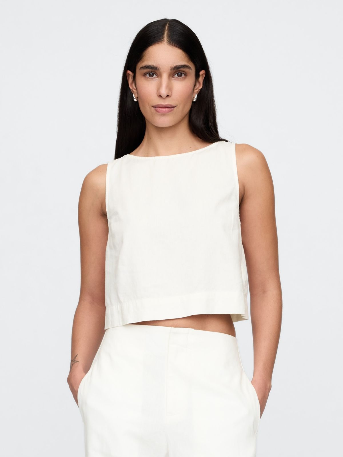 Linen-Blend Shell Tank Top-718329000