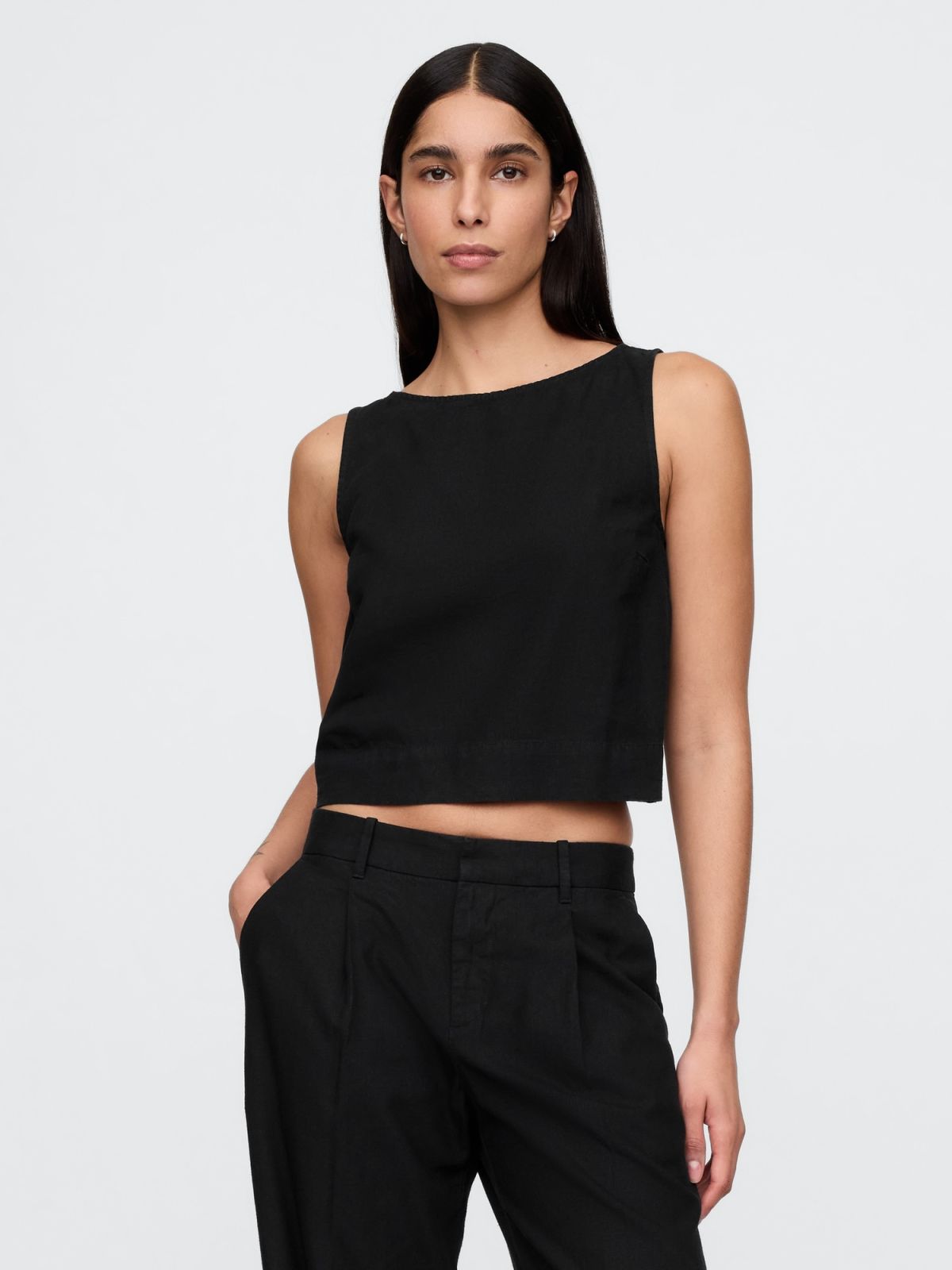 Linen-Blend Shell Tank Top-718329003