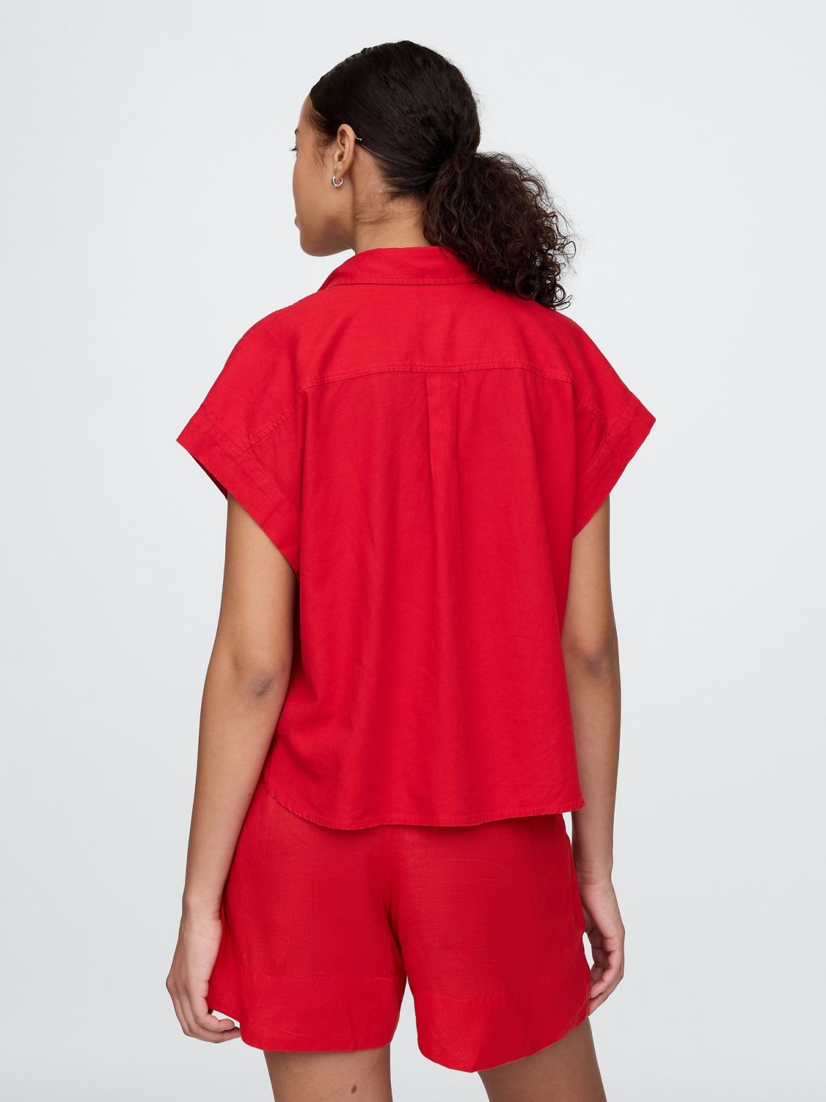 Linen-Blend Cropped Shirt-718362000