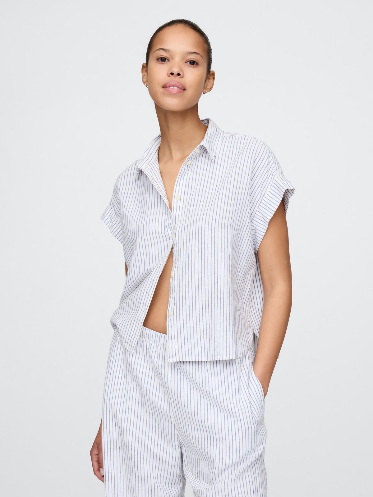 Linen-Blend Cropped Πουκάμισο-718362002